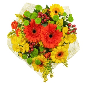 Colorful bouquet from gerberas isolated on white background.